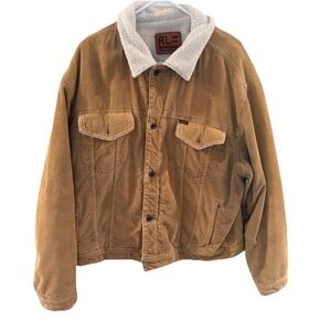 Vintage 90s Ralph Lauren R.L. Polo Mens Tan Corduroy Sherpa Lined Jacket Coat
